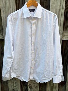 Tommy Hilfiger WHITE L/S Dress Shirt 16.5x34 Cotton SLIM Fit